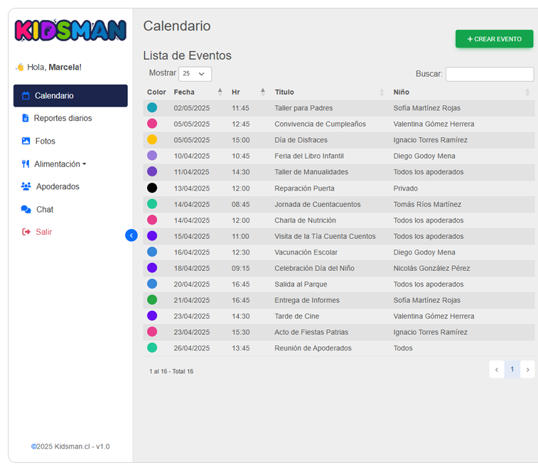 Software para tu jardín infantil y gestiona tu jardín infantil con Kidsman vista escritorio